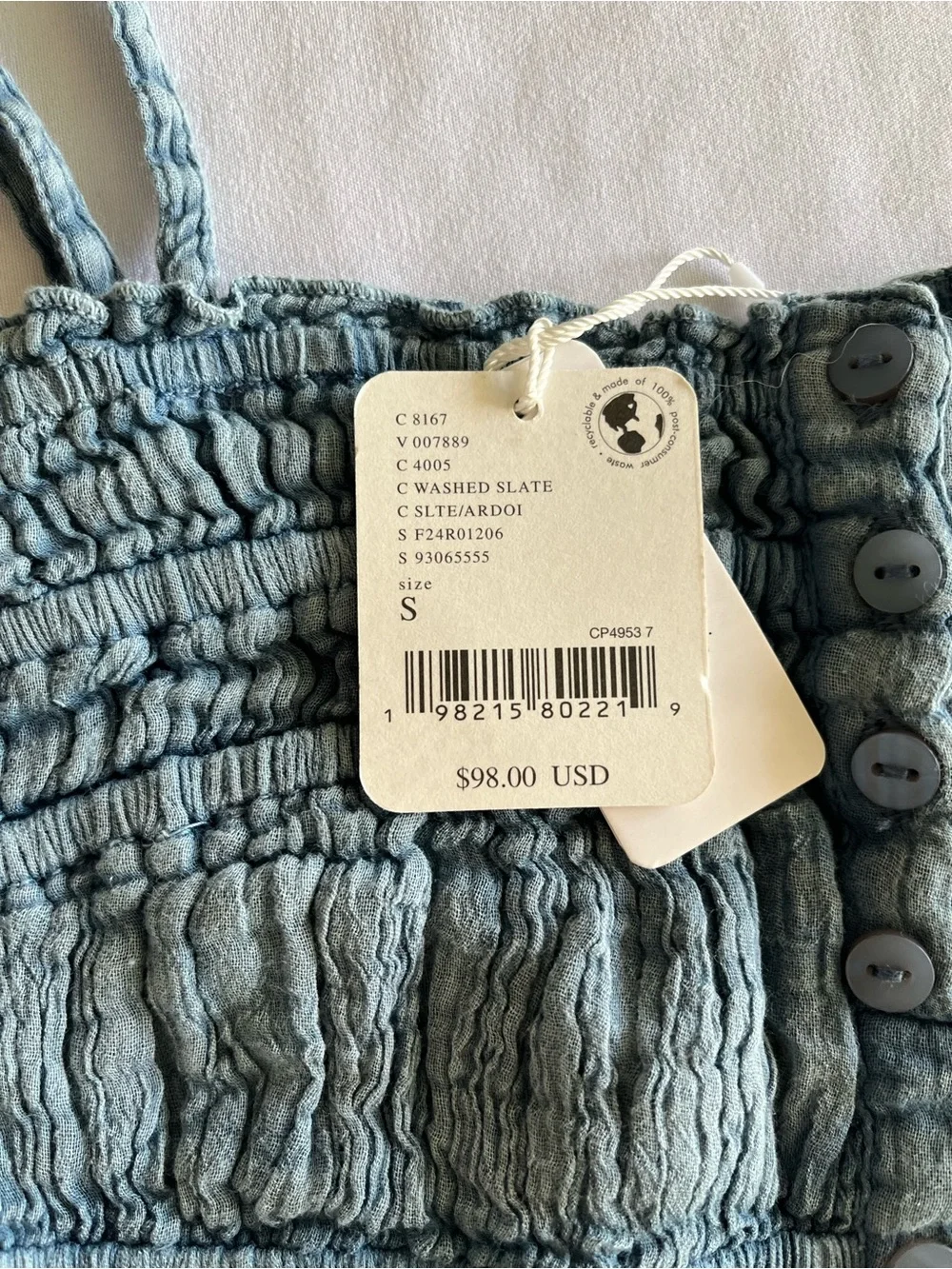 Free People Small NWT Washed Slate Smocked Romper